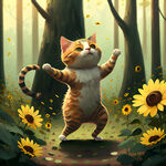 森林里，向日葵，猫跳舞