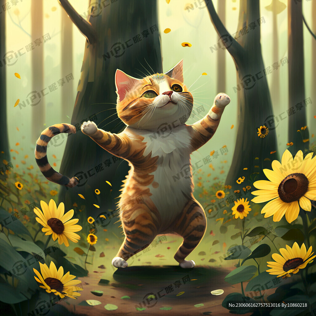 森林里 向日葵 猫跳舞