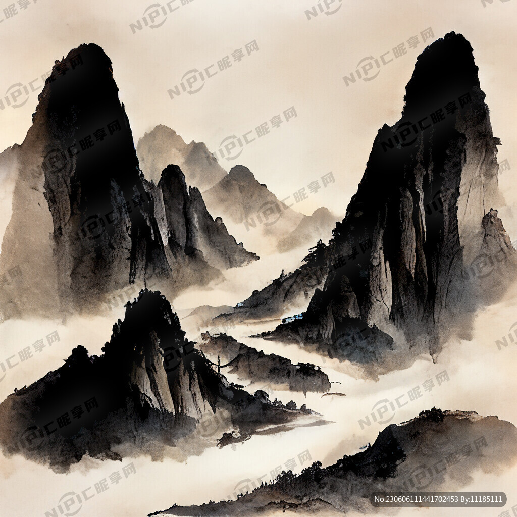 山谷 中国风 中国画 山水