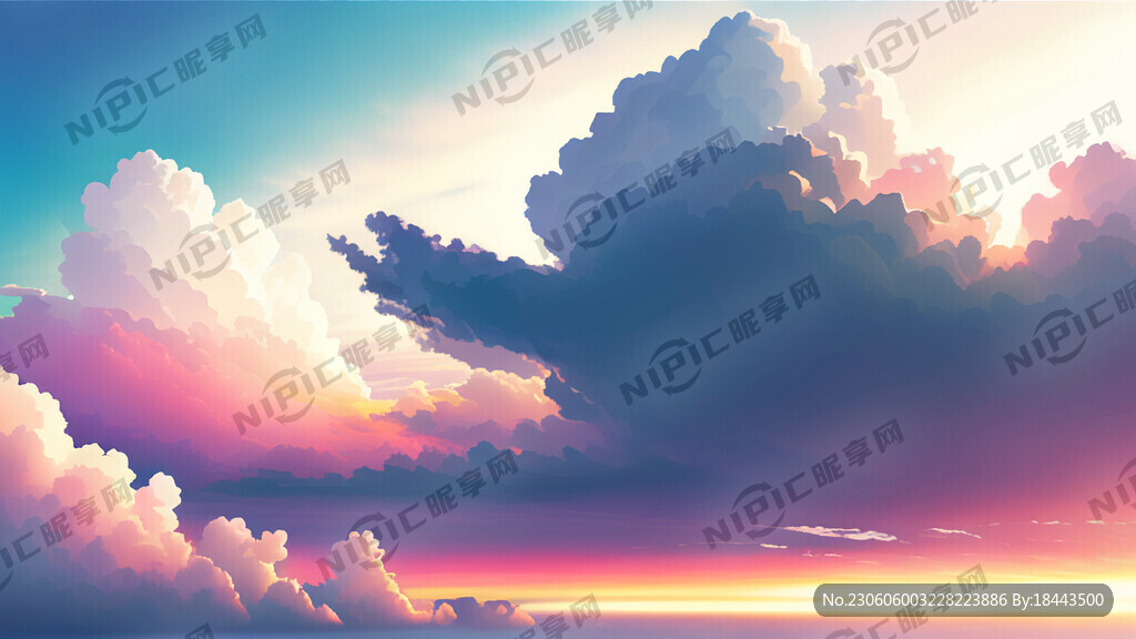 白色背景天空梦幻彩色白云明亮中