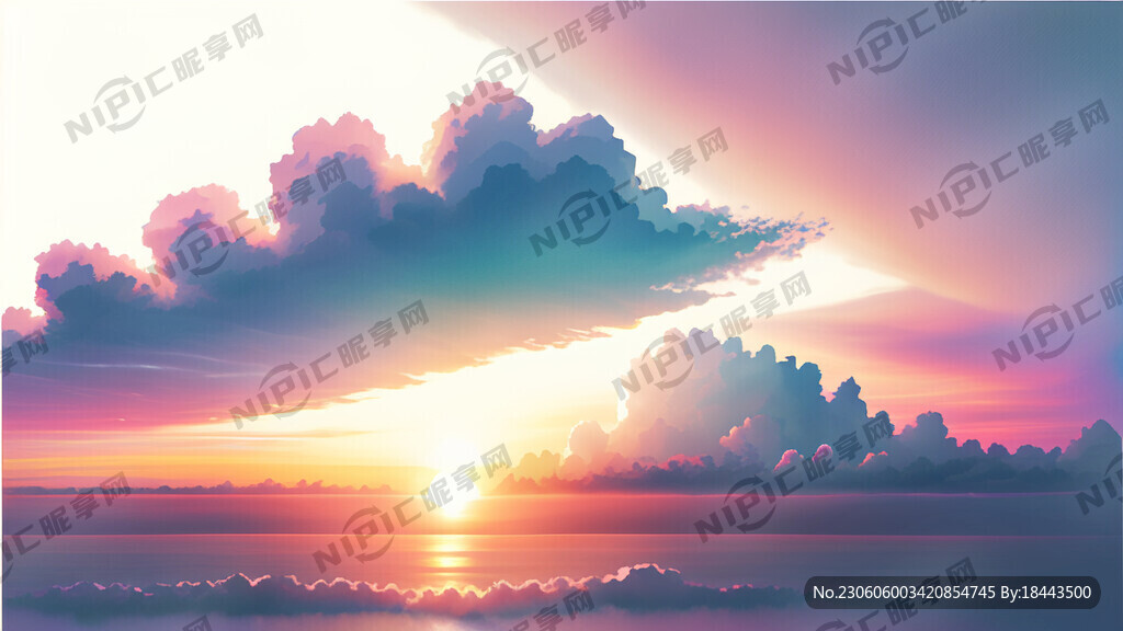 白色背景天空梦幻彩色白云明亮中