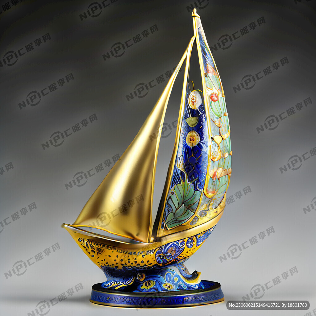 合金珐琅彩一帆风顺摆件