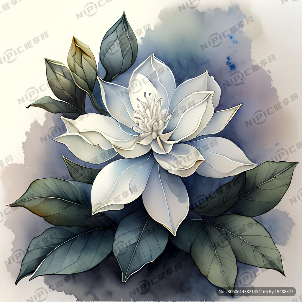 四方连续的水彩栀子花