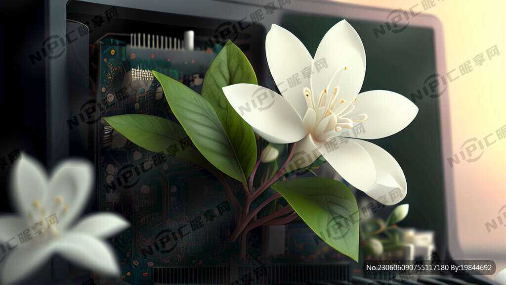 茉莉花开在电脑主机上