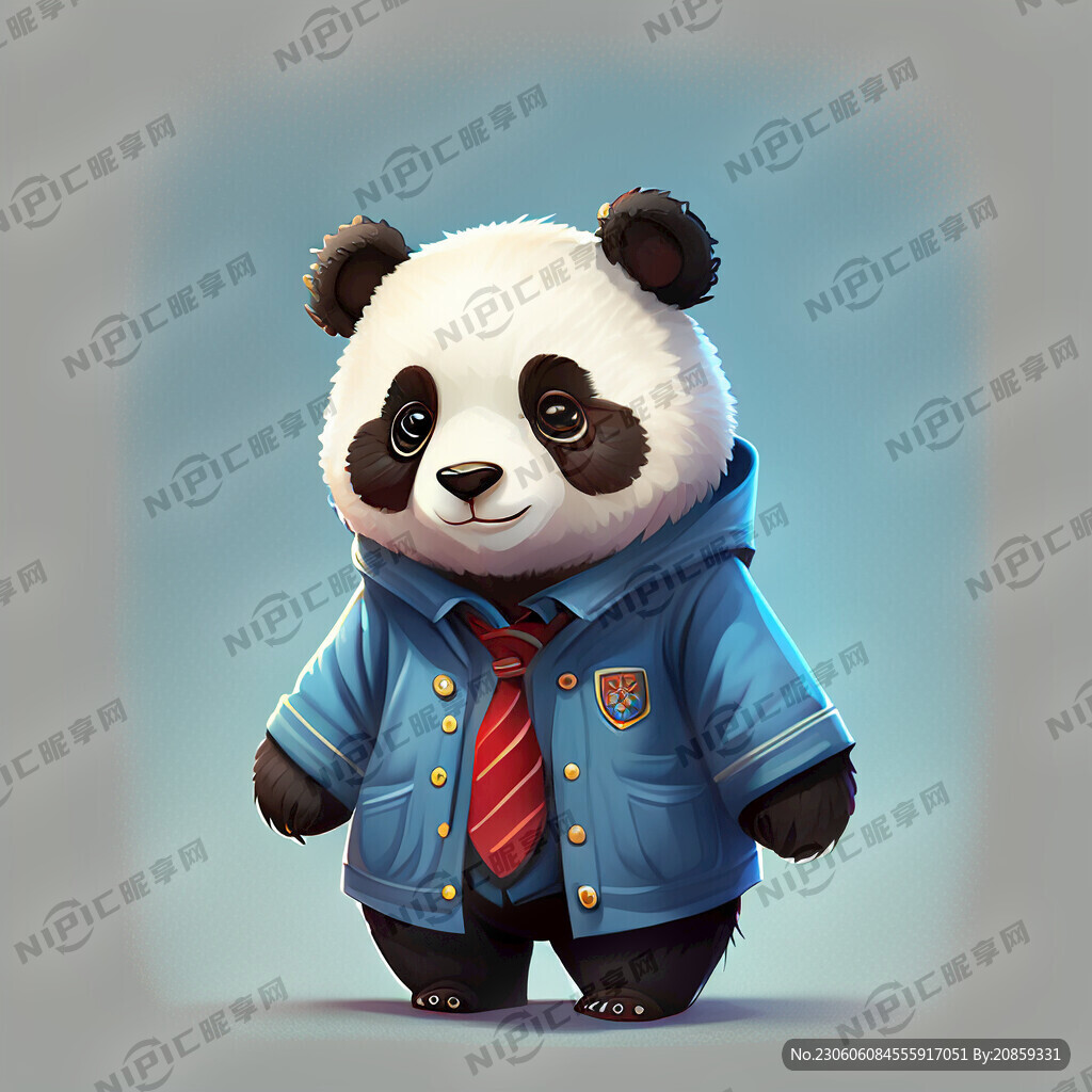 可爱熊猫学士服卡通蓝色衣服