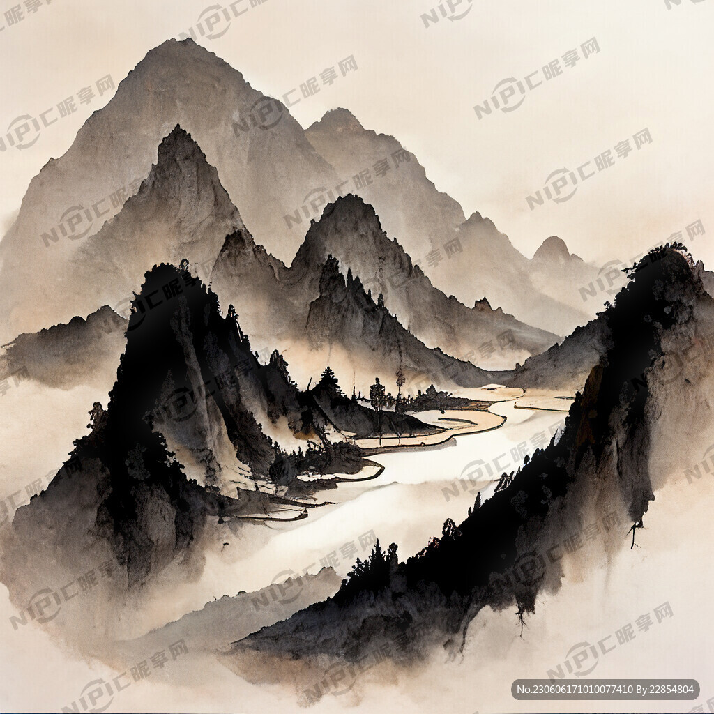 山谷 中国风 中国画 山水