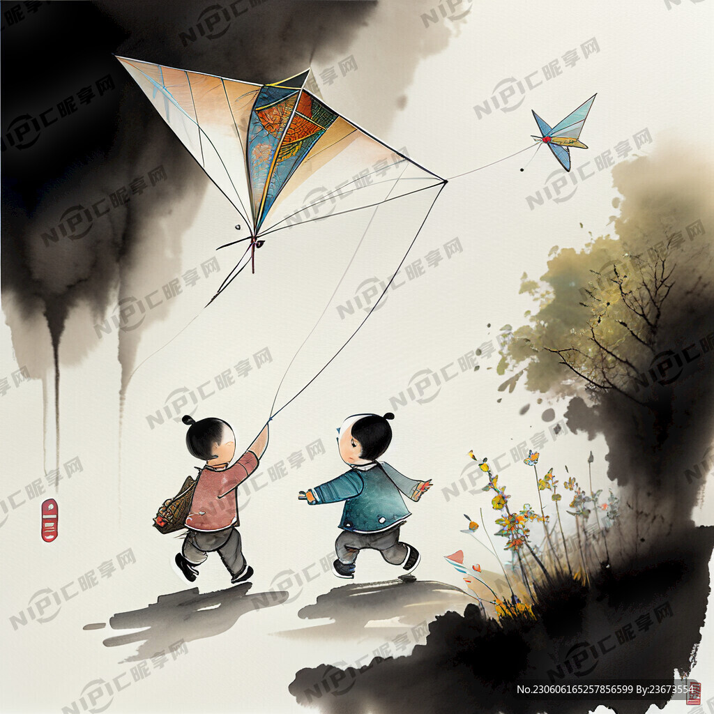 小朋友放风筝