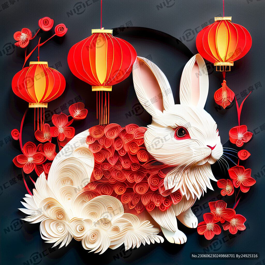 衍纸艺术 春节 可爱兔子 红梅