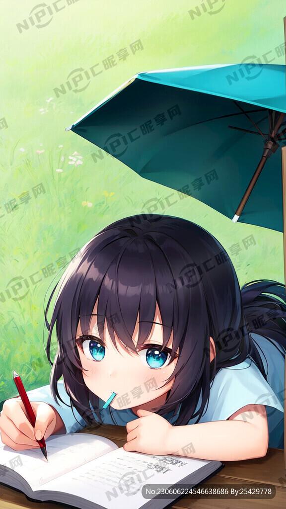 绿色背景颜色卡通蒙古族儿童在读