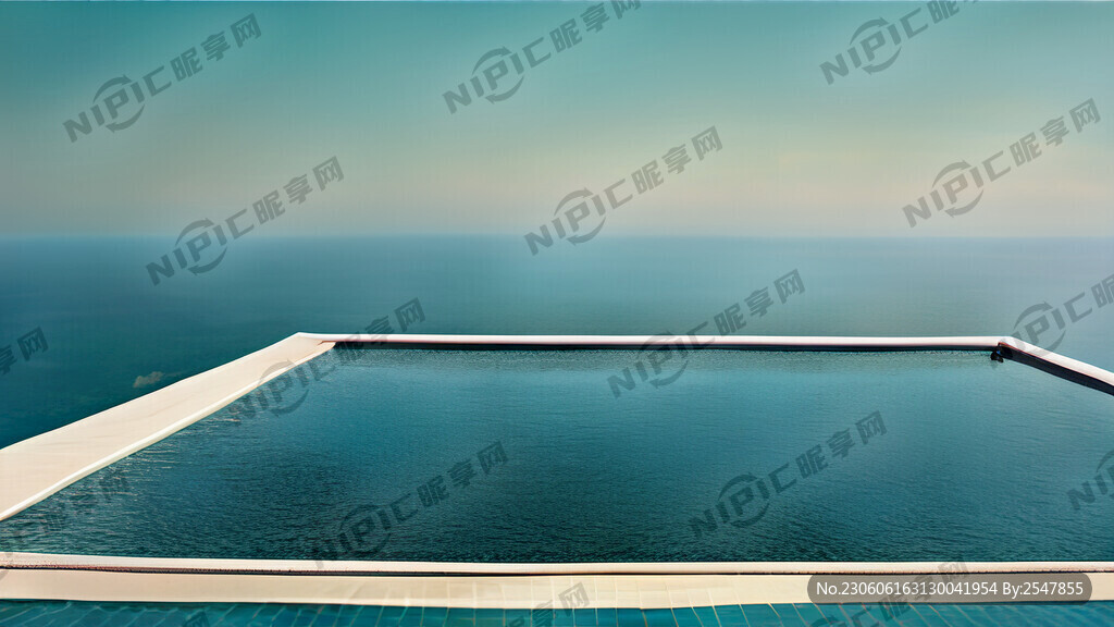 泳池 美女 大海 远景