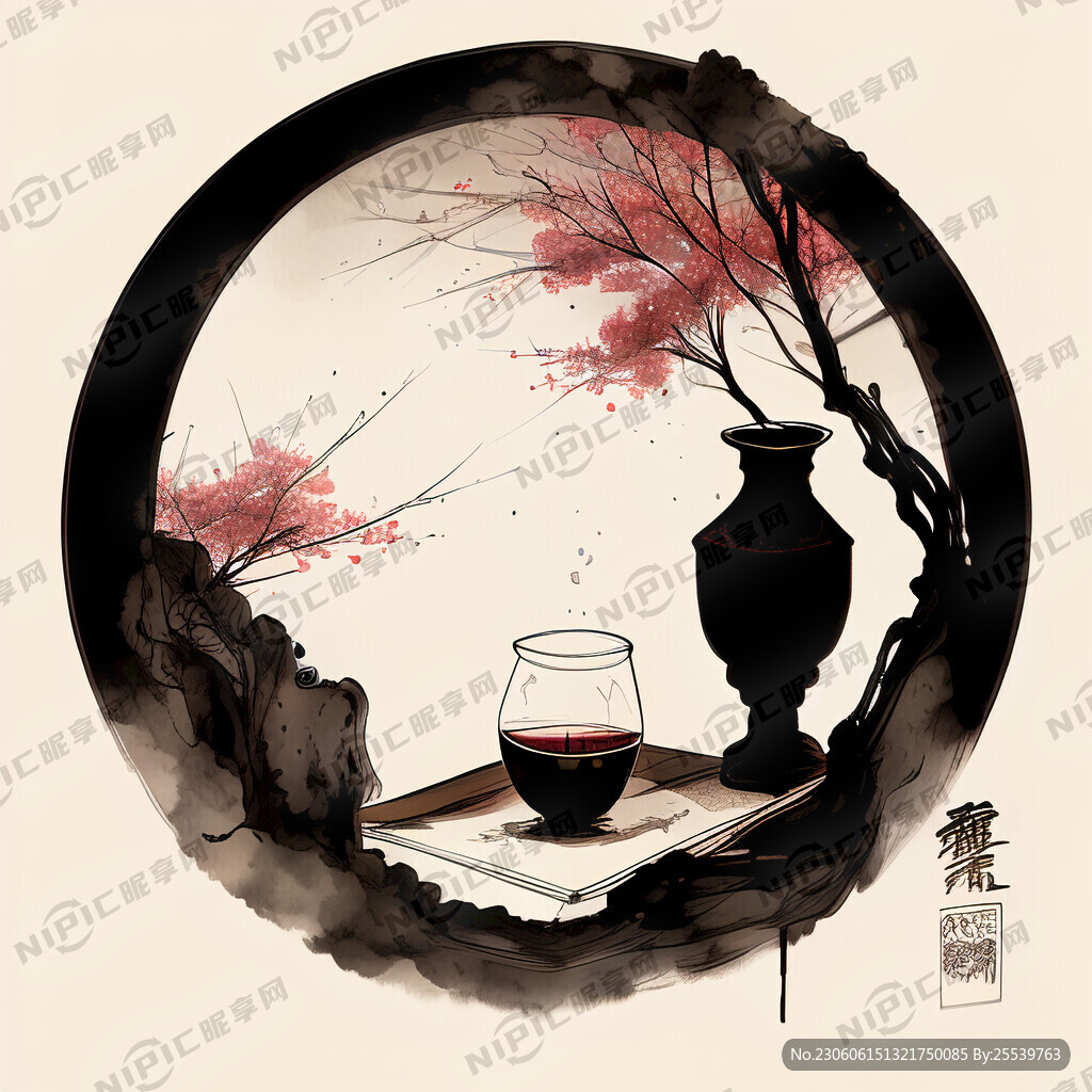 美酒 古风 线稿
