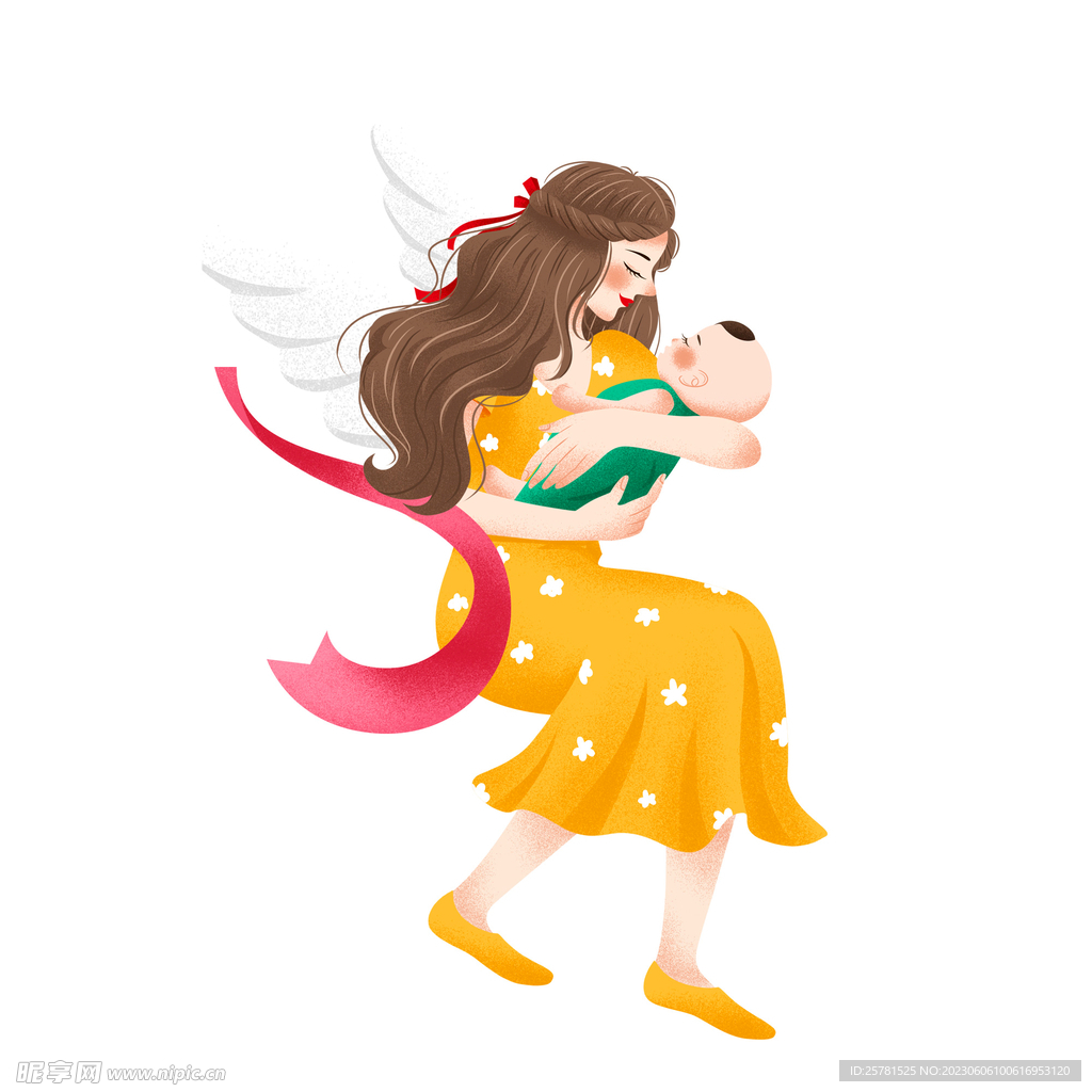 快乐的年轻妈妈抱着宝宝在吊带妈妈插画图片素材_ID:425004205-Veer图库