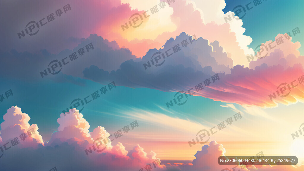 白色背景天空梦幻彩色白云明亮中