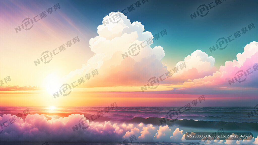 白色背景天空梦幻彩色白云明亮中