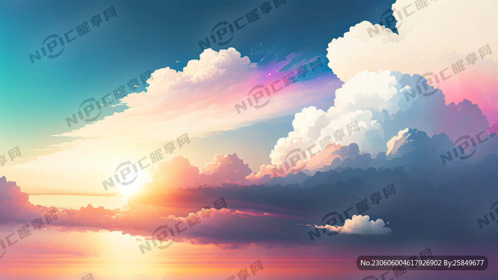 白色背景天空梦幻彩色白云明亮中
