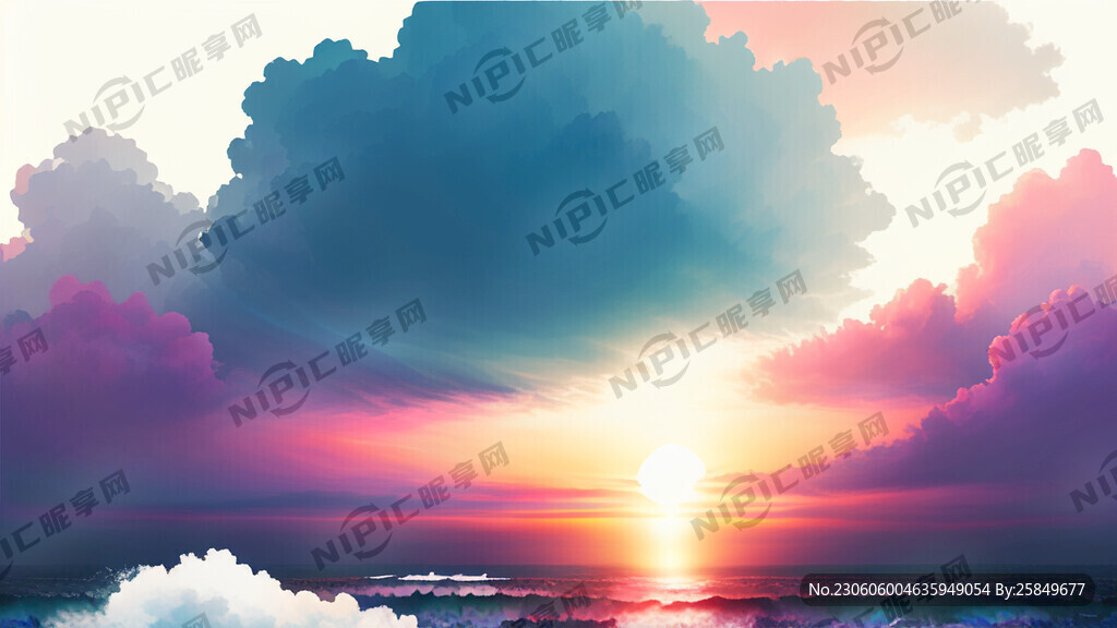 白色背景天空梦幻彩色白云明亮中