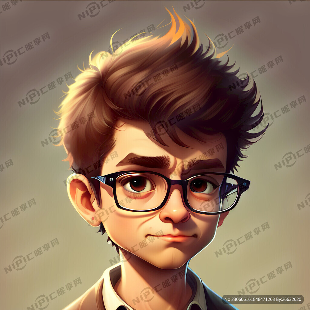 脸 卡通 可爱 男性 戴眼镜