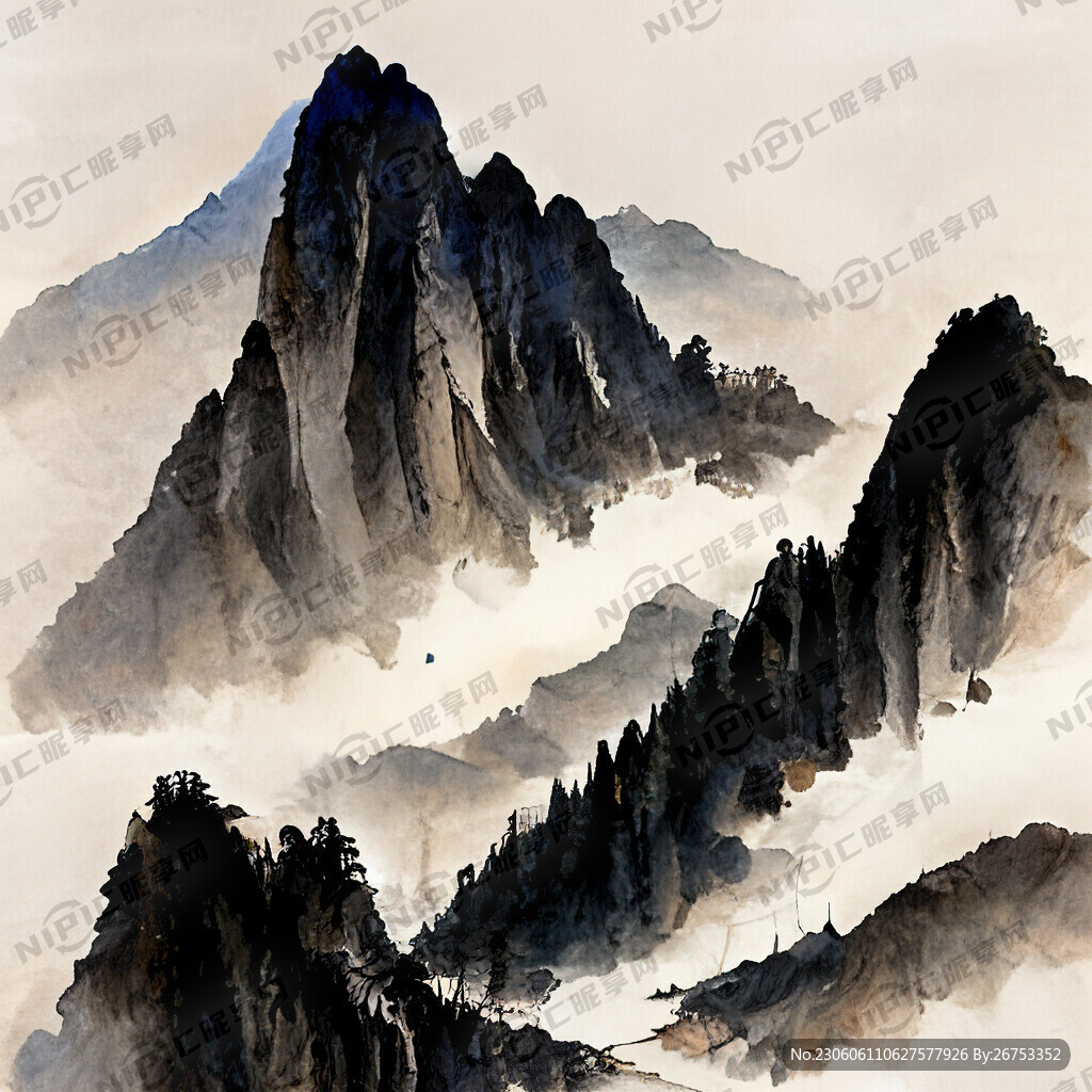 山谷 中国风 中国画 山水