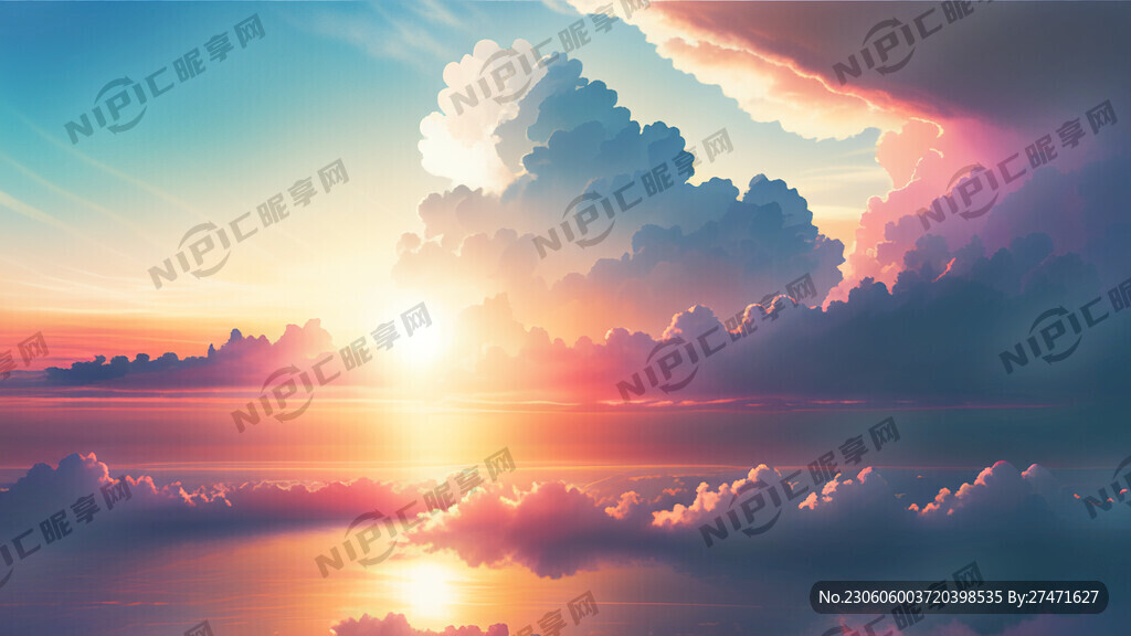 白色背景天空梦幻彩色白云明亮中