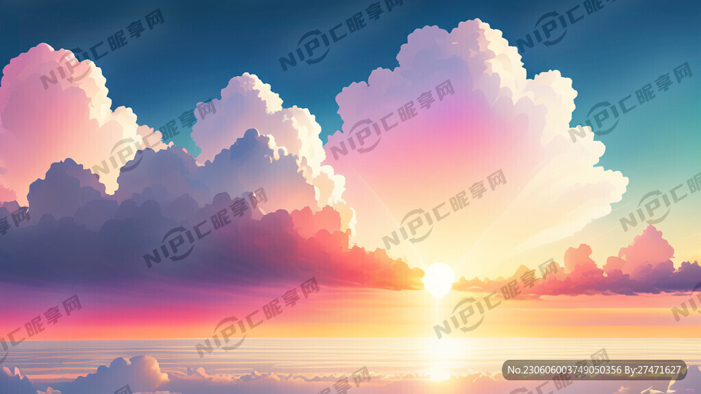 白色背景天空梦幻彩色白云明亮中