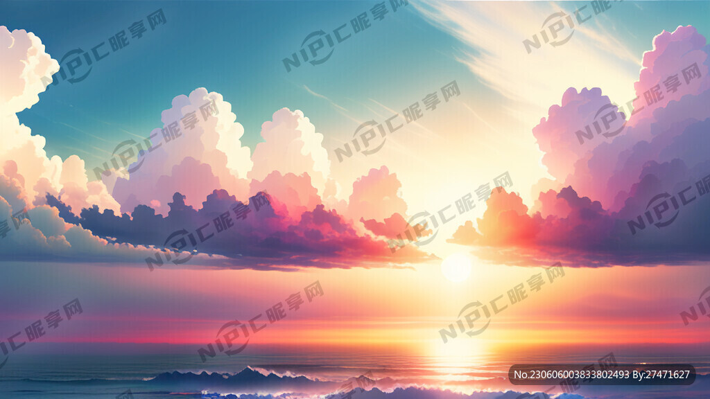 白色背景天空梦幻彩色白云明亮中