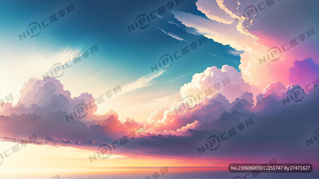 白色背景天空梦幻彩色白云明亮中