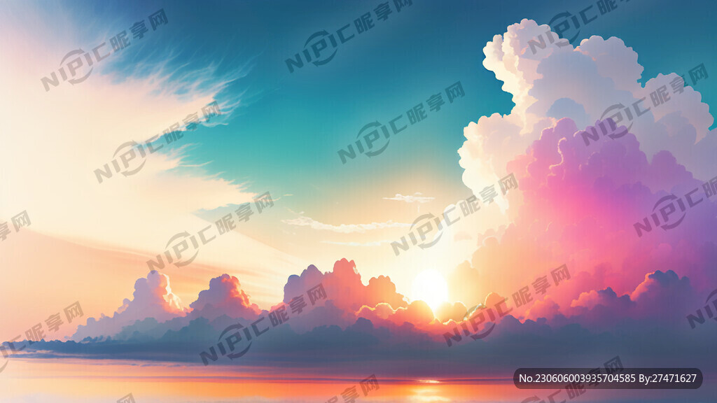 白色背景天空梦幻彩色白云明亮中