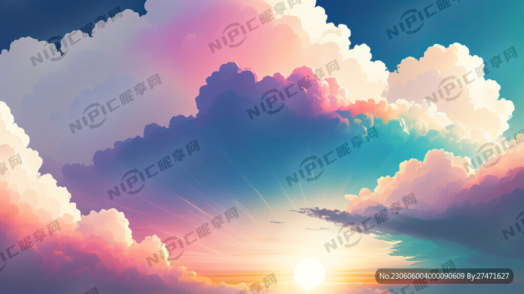 白色背景天空梦幻彩色白云明亮中