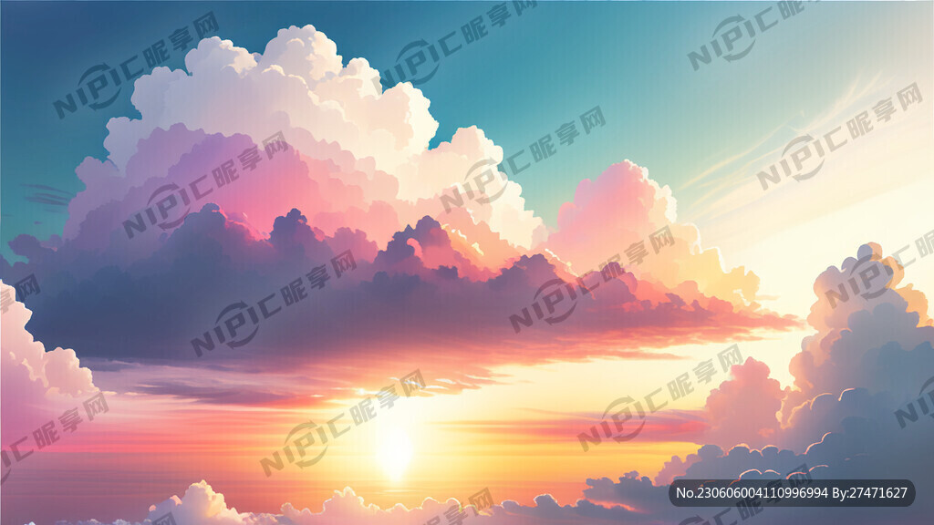 白色背景天空梦幻彩色白云明亮中