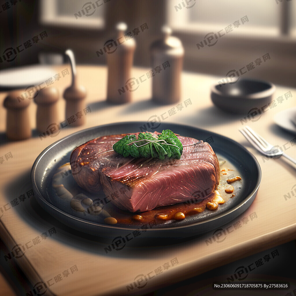 餐桌上煎盘煎牛排