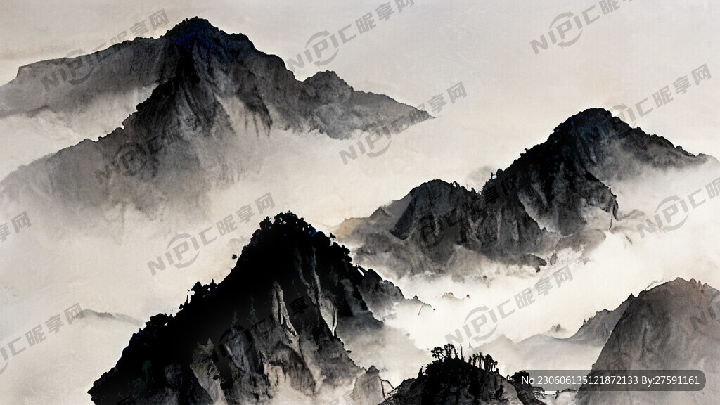 中国黑白水墨山水画