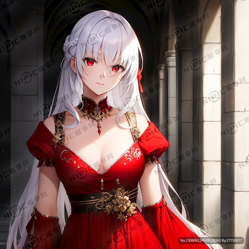 穿着古代红色婚服 长相清冷妖艳