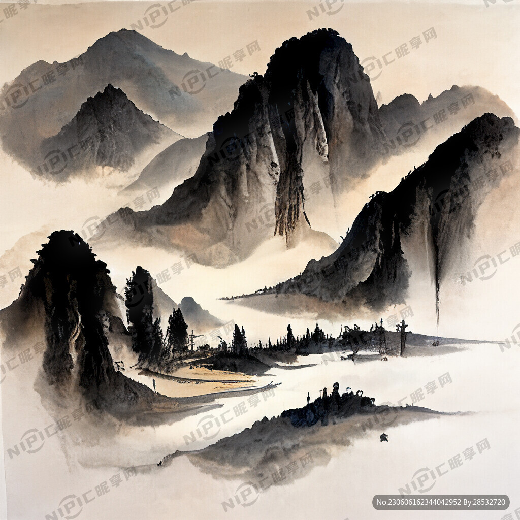 山谷 中国风 中国画 山水
