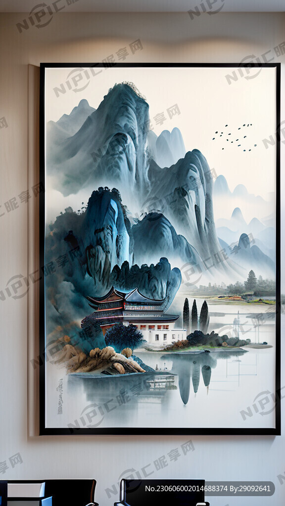 AI创作图建筑办公室山水风景挂画清新素雅企业合作nipic.com-昵图网