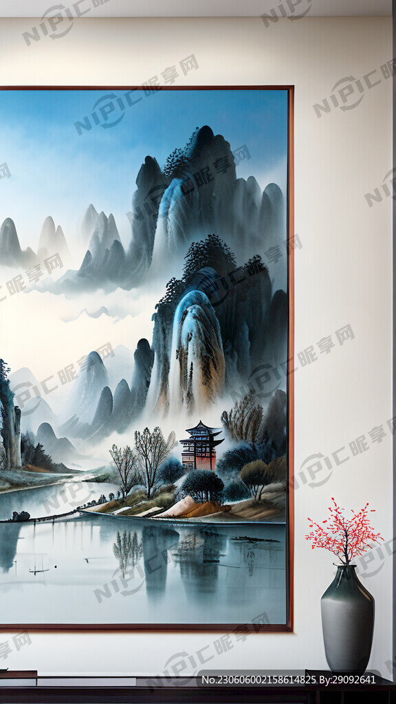 建筑办公室山水风景挂画清新素雅