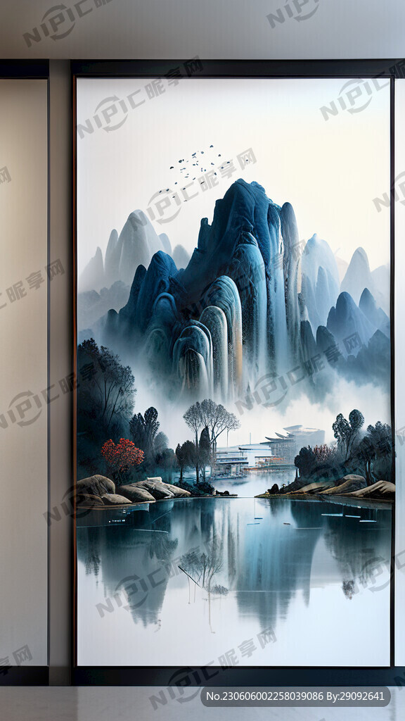 建筑办公室山水风景挂画清新素雅