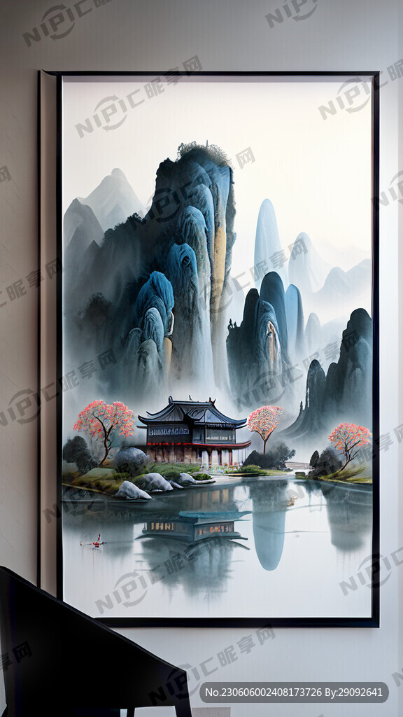 建筑办公室山水风景挂画清新素雅