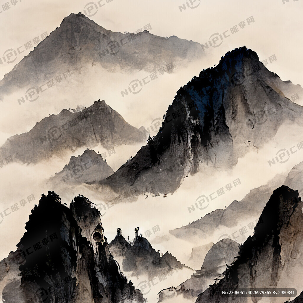 山谷 中国风 中国画 山水