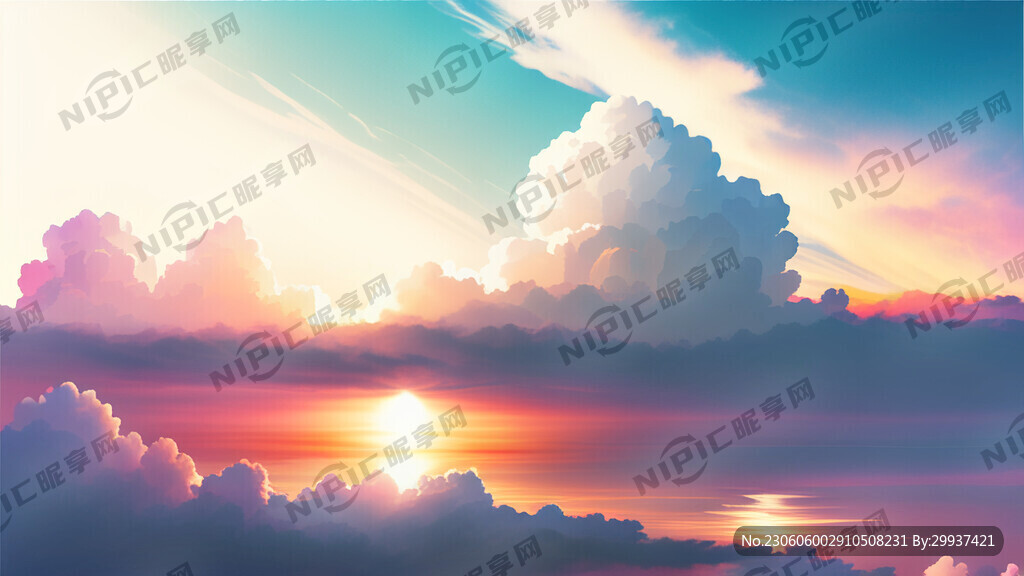 白色背景天空梦幻彩色白云明亮中