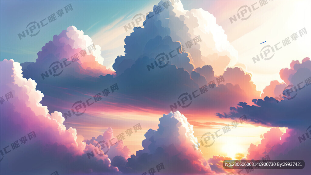 白色背景天空梦幻彩色白云明亮中