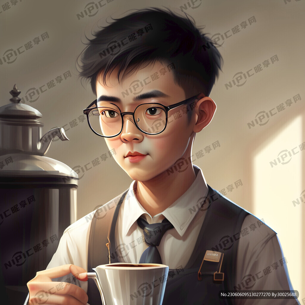 男生戴眼镜手冲咖啡