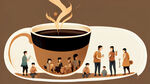 咖啡节巨型咖啡杯一群年轻人物