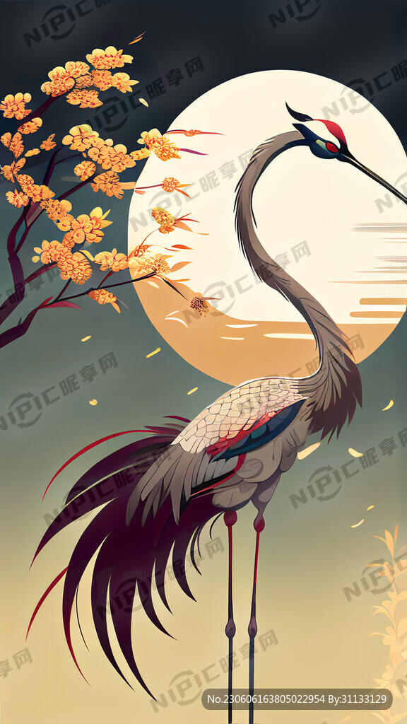 中国风站立的仙鹤矢量图