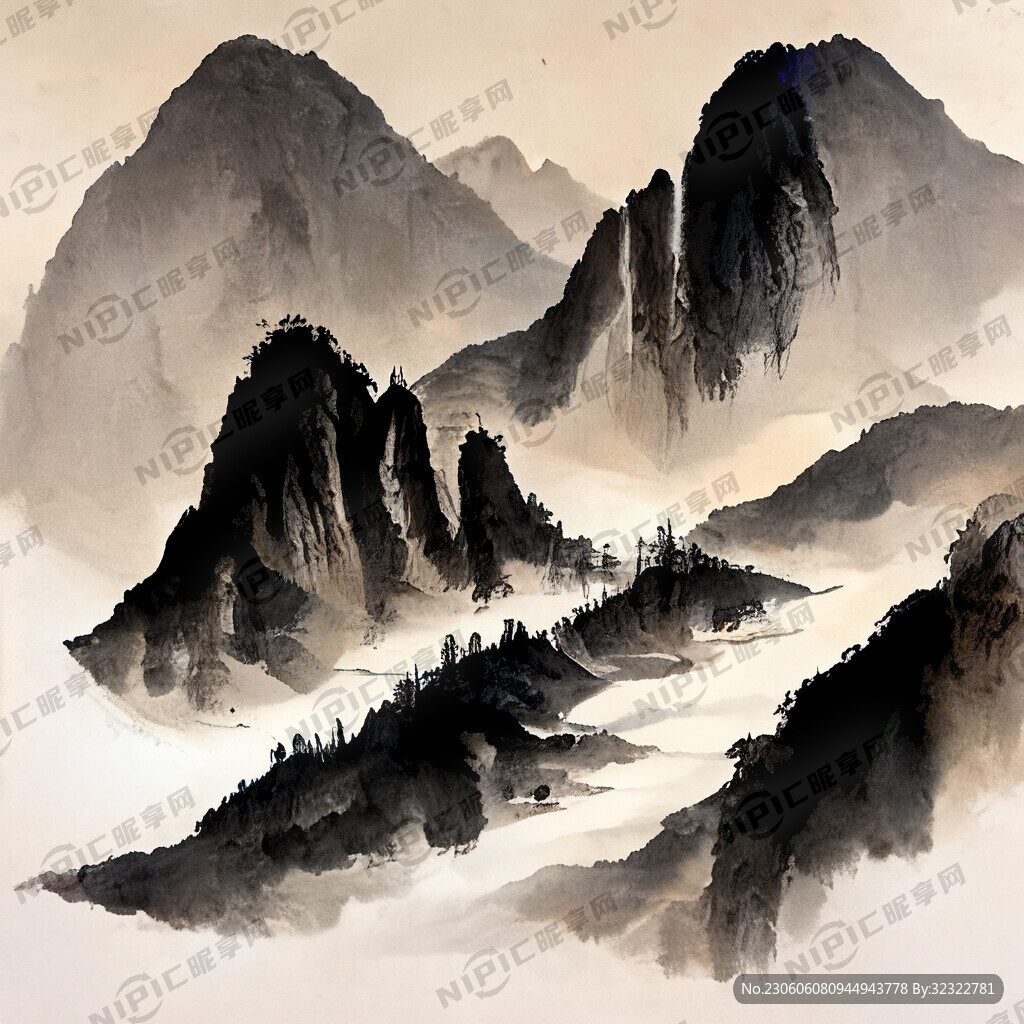 山谷 中国风 中国画 山水