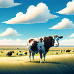 蓝天白云的草原，牛，羊各种动物，风景特别好的一个风景