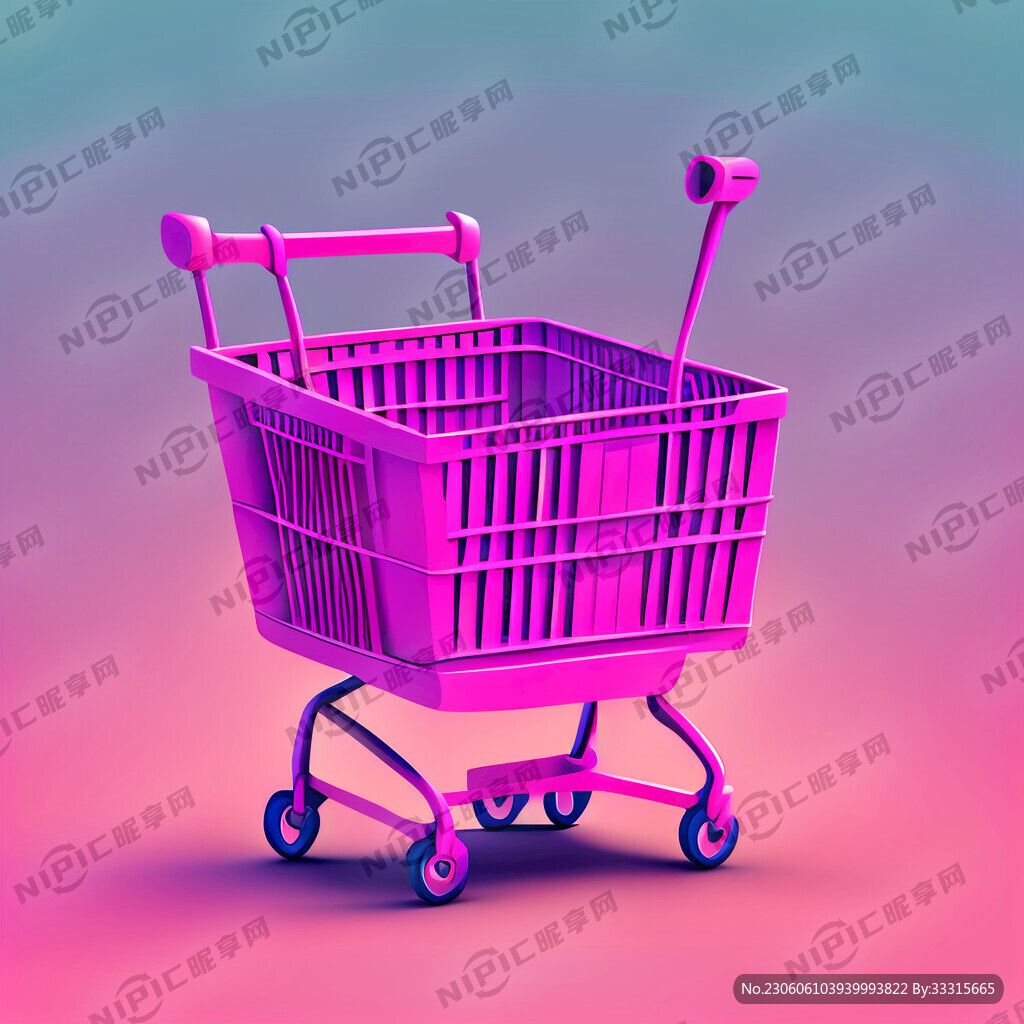 洋红色3D扁平风格购物车
