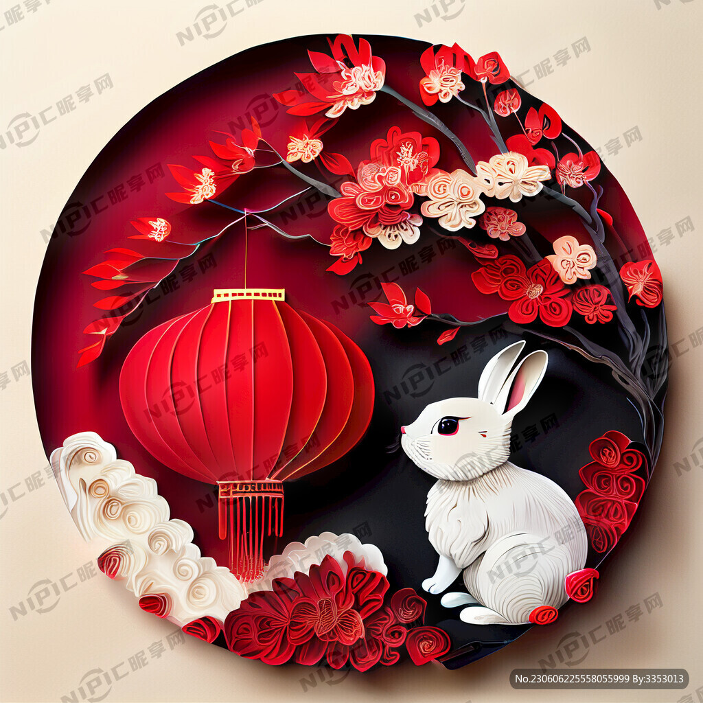 衍纸艺术 春节 可爱兔子 红梅