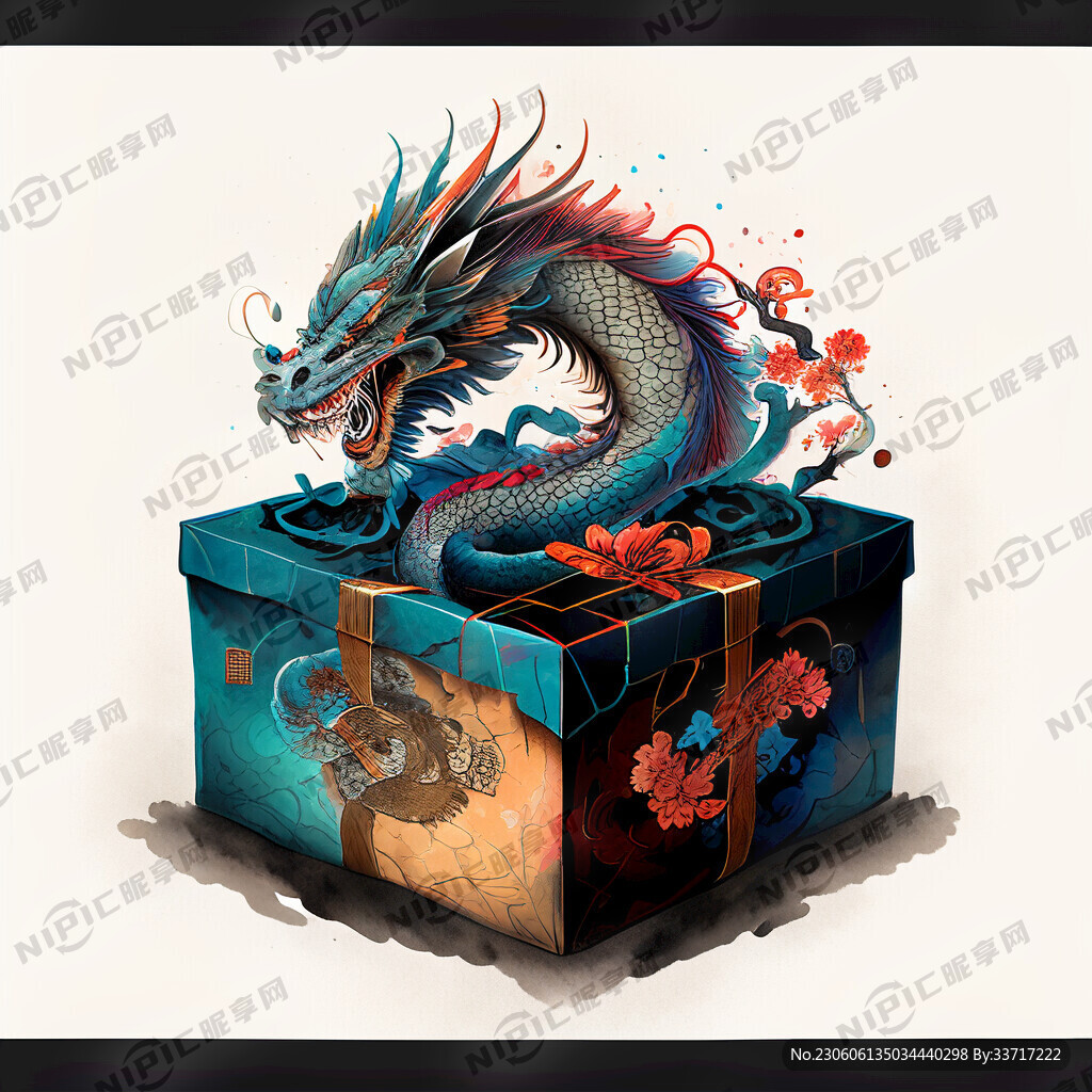 中国风插画 龙在右边 凤在左边