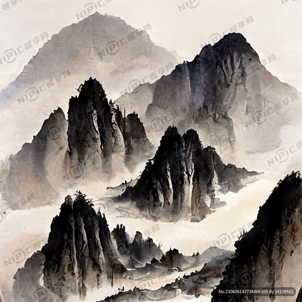山谷 中国风 中国画 山水