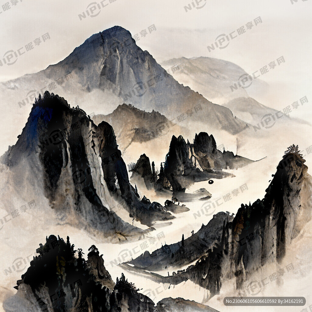 山谷 中国风 中国画 山水